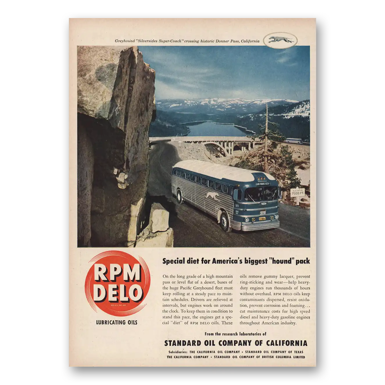 1950 RPM DELO Oil Greyhound Silversides Super Coach Vintage Magazine Print Ad