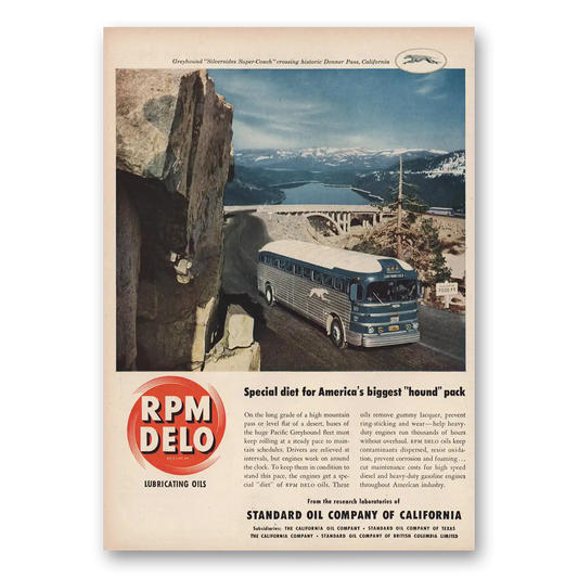 1950 RPM DELO Oil Greyhound Silversides Super Coach Vintage Magazine Print Ad