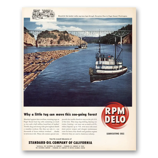 1950 RPM DELO Oil Deception Pass Puget Sound Vintage Magazine Print Ad