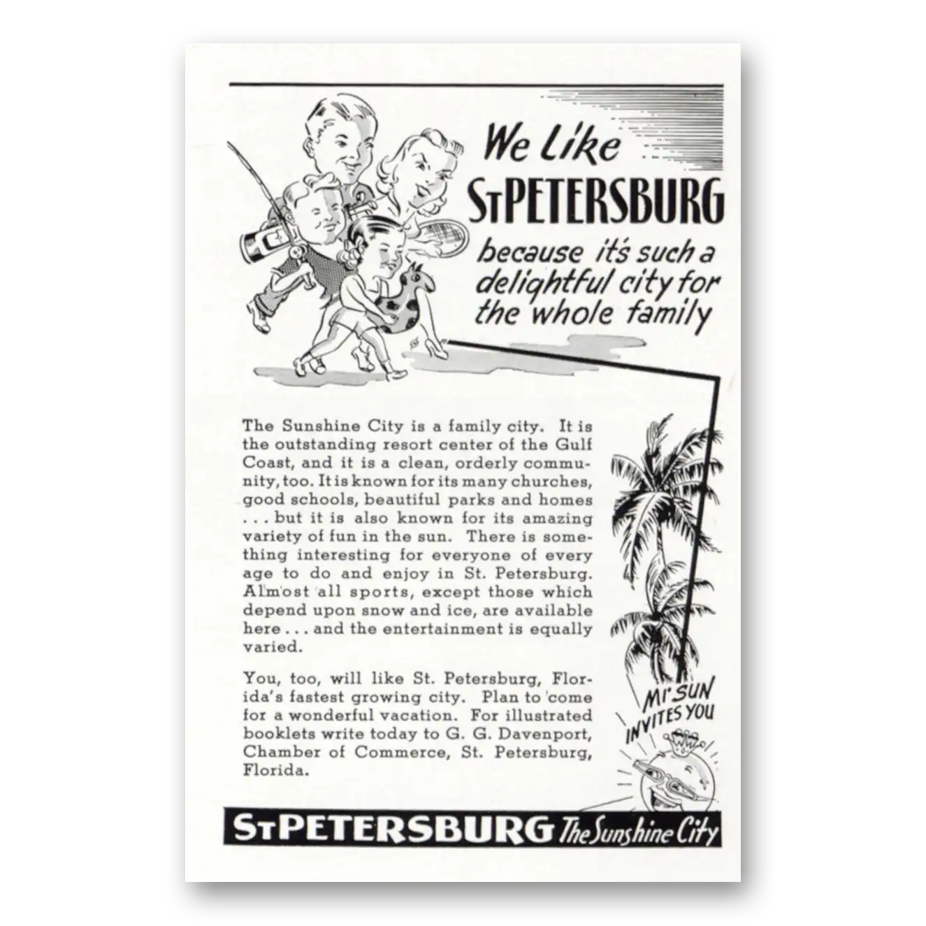 1950 St Petersburg Florida We Like Delightful City Vintage Magazine Print Ad