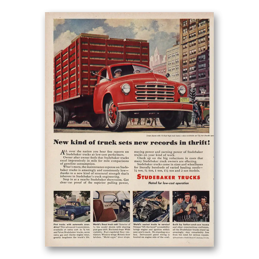 1950 Studebaker Trucks New Records In Thrift Vintage Magazine Print Ad