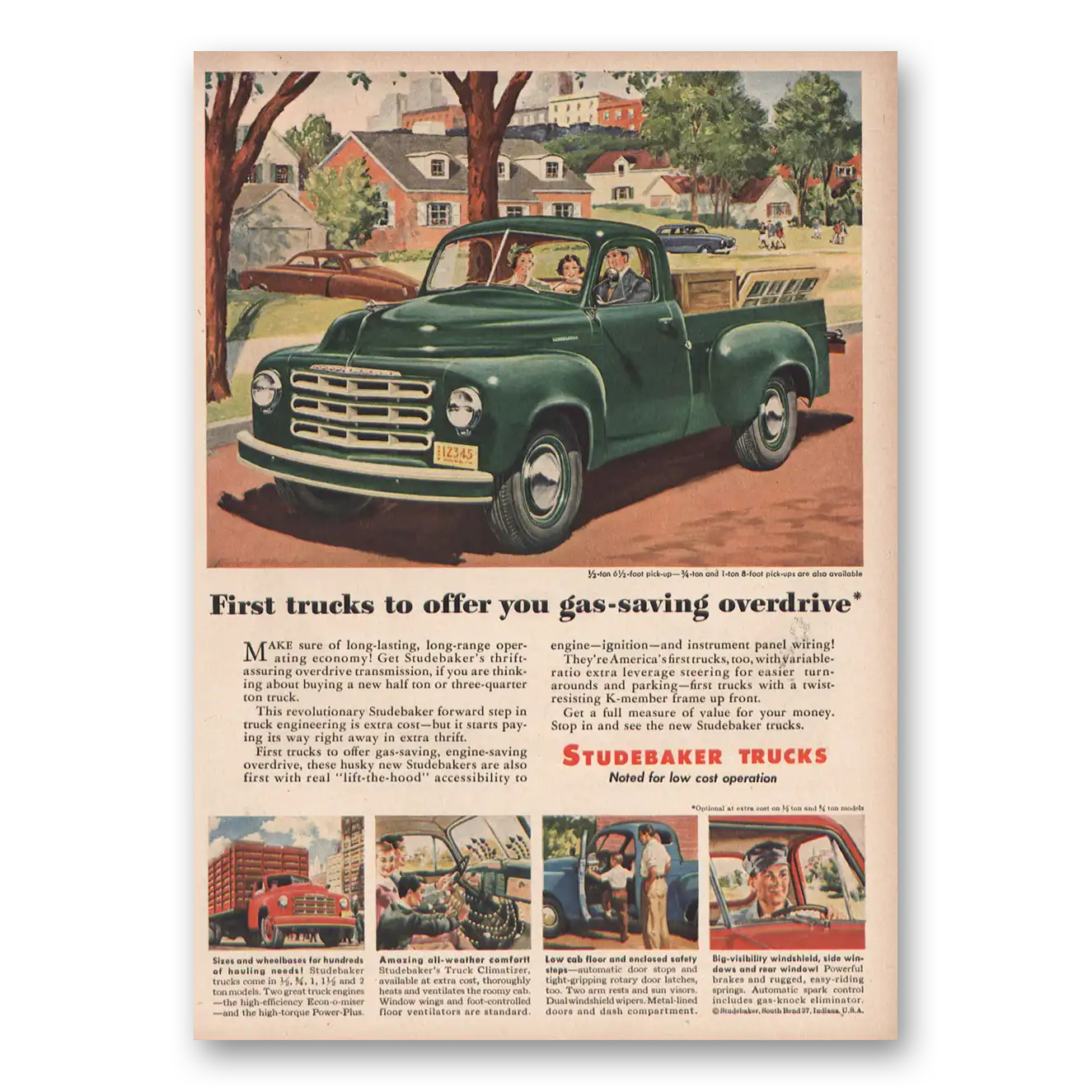 1950 Studebaker Trucks Gas Saving Overdrive Vintage Magazine Print Ad