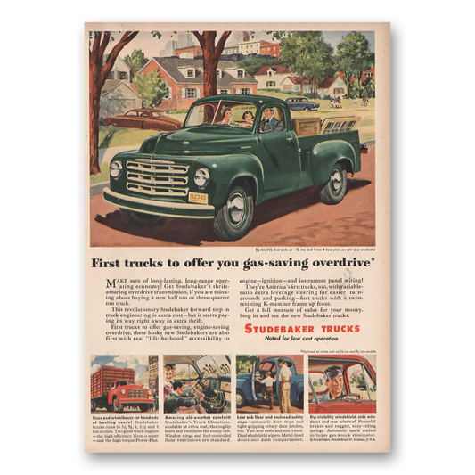 1950 Studebaker Trucks Gas Saving Overdrive Vintage Magazine Print Ad