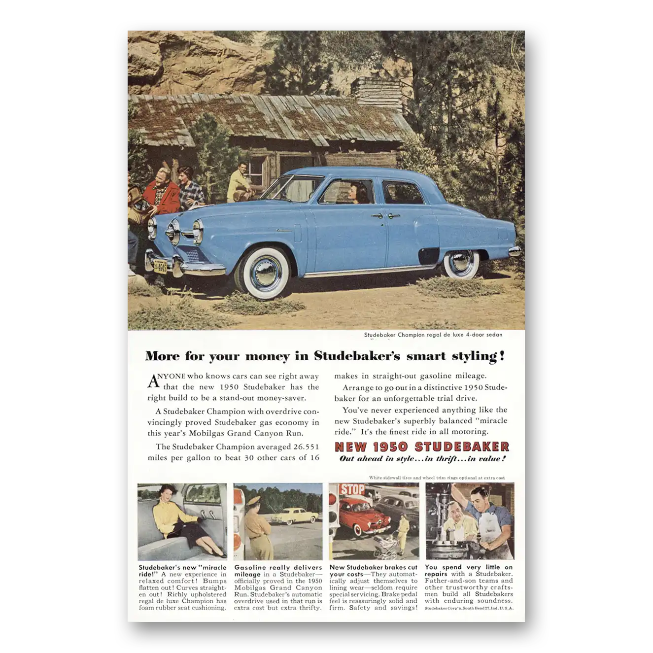 1950 Studebaker Champions Champion Smart Styling Vintage Magazine Print Ad