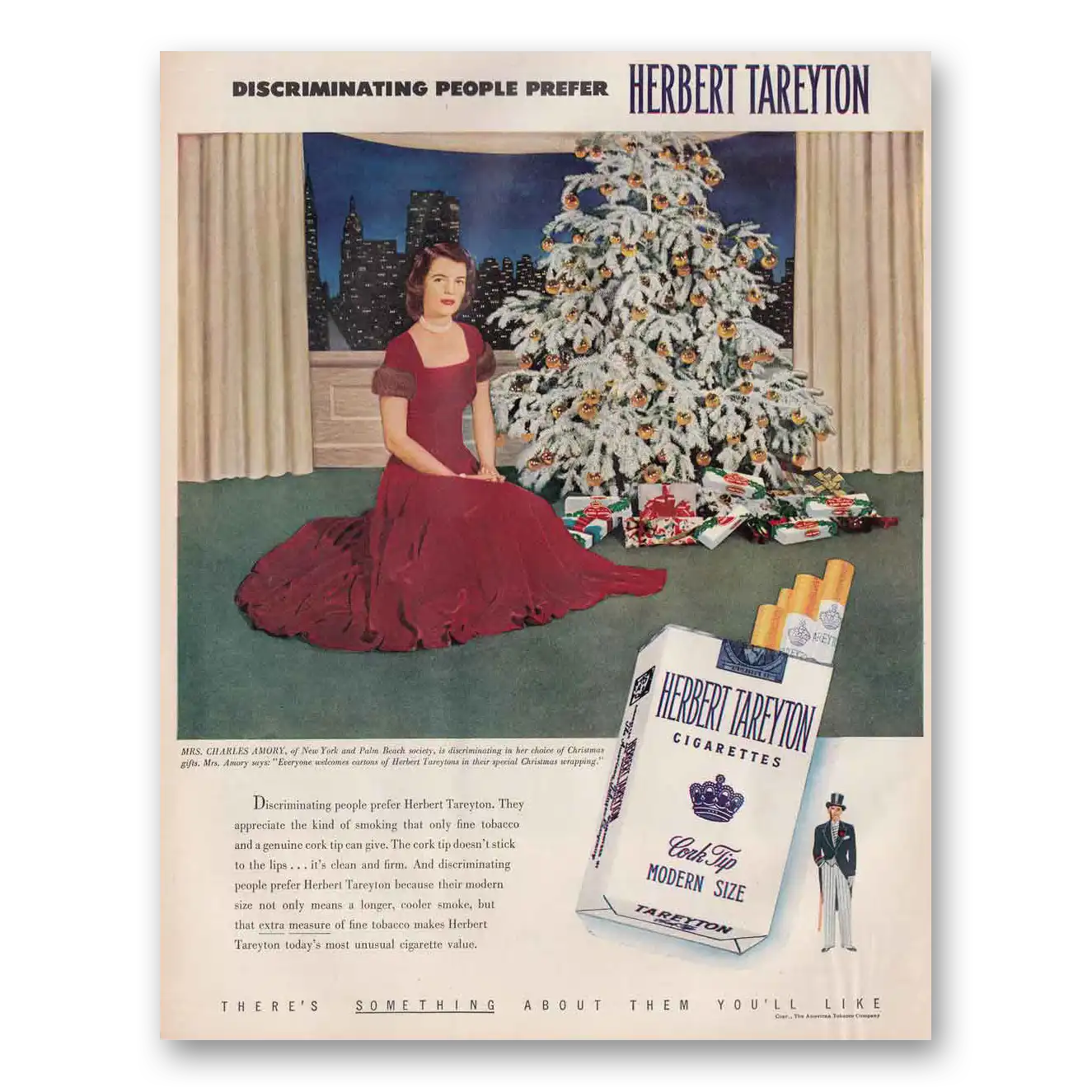 1950 Herbert Tareyton Cigarettes Christmas Discriminating People Vintage Magazine Print Ad