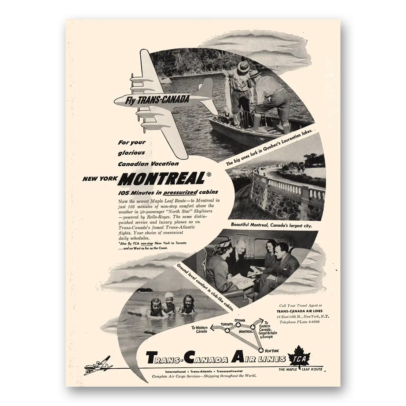 1950 TCA Air Canada New York Montreal Vintage Magazine Print Ad