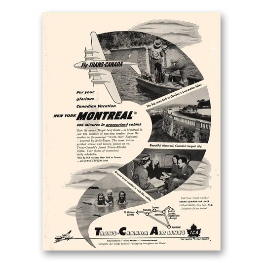 1950 TCA Air Canada New York Montreal Vintage Magazine Print Ad