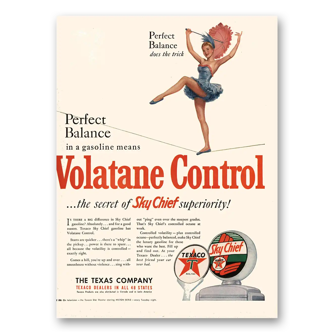 1950 Texaco Sky Chief Gasoline Volatane Control Vintage Magazine Print Ad