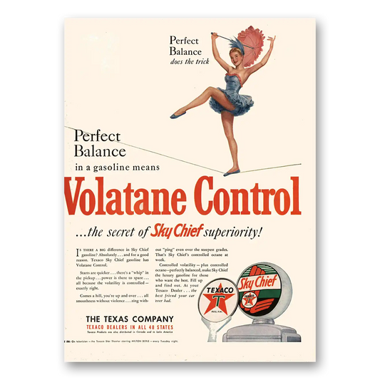 1950 Texaco Sky Chief Gasoline Volatane Control Vintage Magazine Print Ad