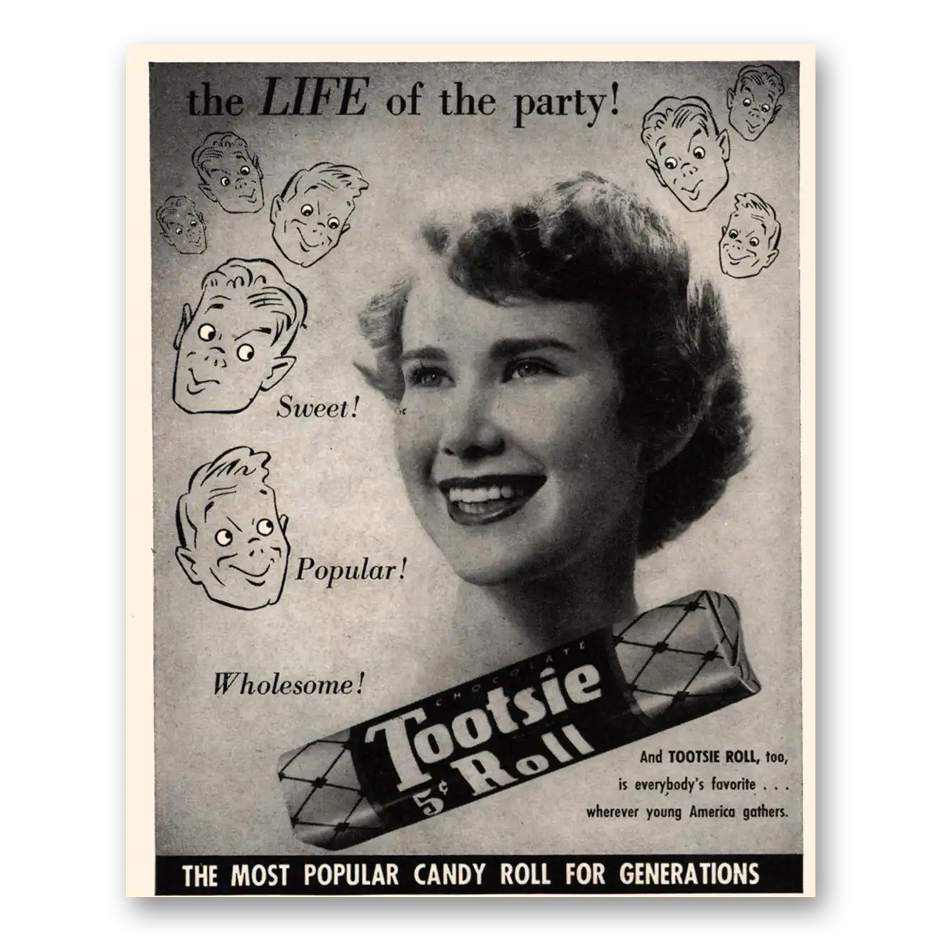 1950 Tootsie Rolls Life of the Party Vintage Magazine Print Ad