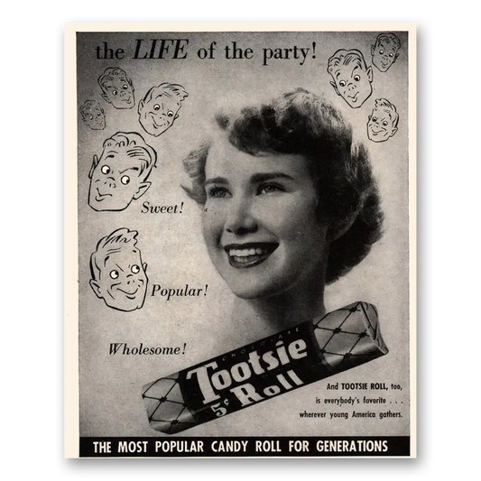 1950 Tootsie Rolls Life of the Party Vintage Magazine Print Ad