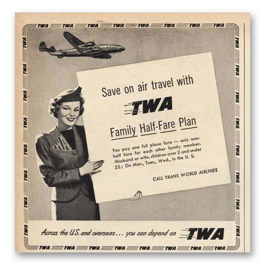1950 TWA Save On Air Travel Vintage Magazine Print Ad
