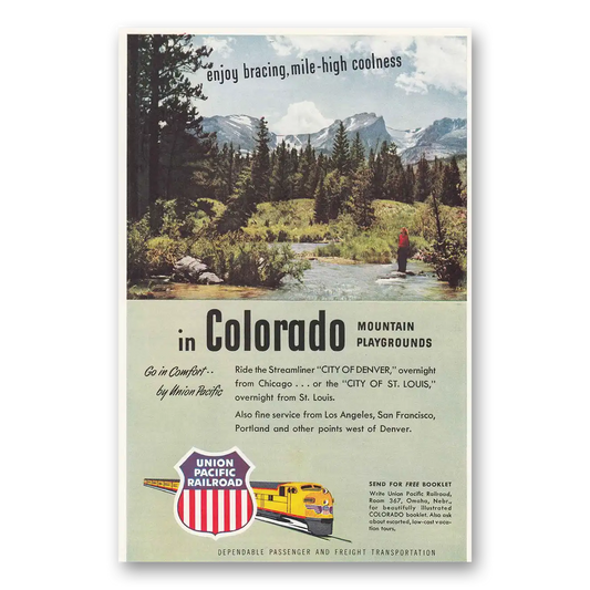 1950 Union Pacific Railroad Mile High Coolness Colorado Vintage Magazine Print Ad