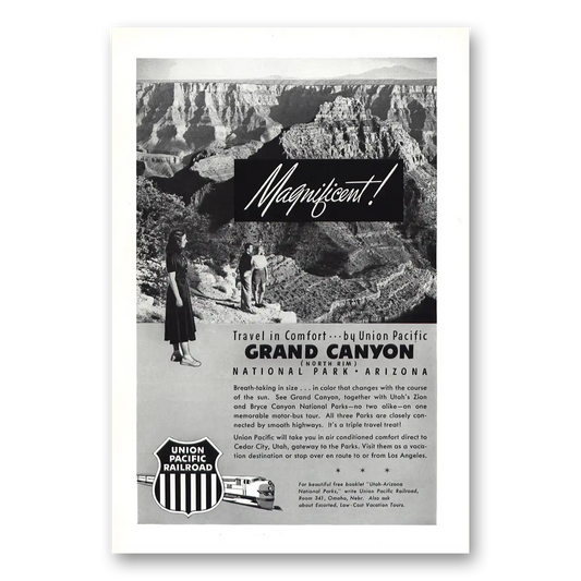 1950 Union Pacific Railroad Magnificent Grand Canyon Vintage Magazine Print Ad