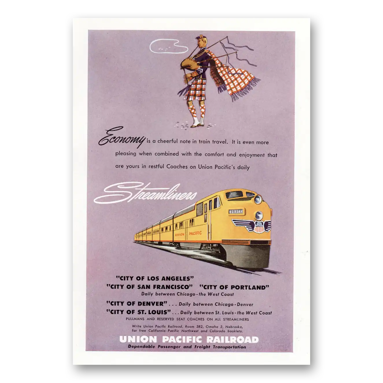 1950 Union Pacific Railroad Economy Vintage Magazine Print Ad