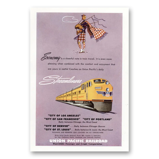 1950 Union Pacific Railroad Economy Vintage Magazine Print Ad