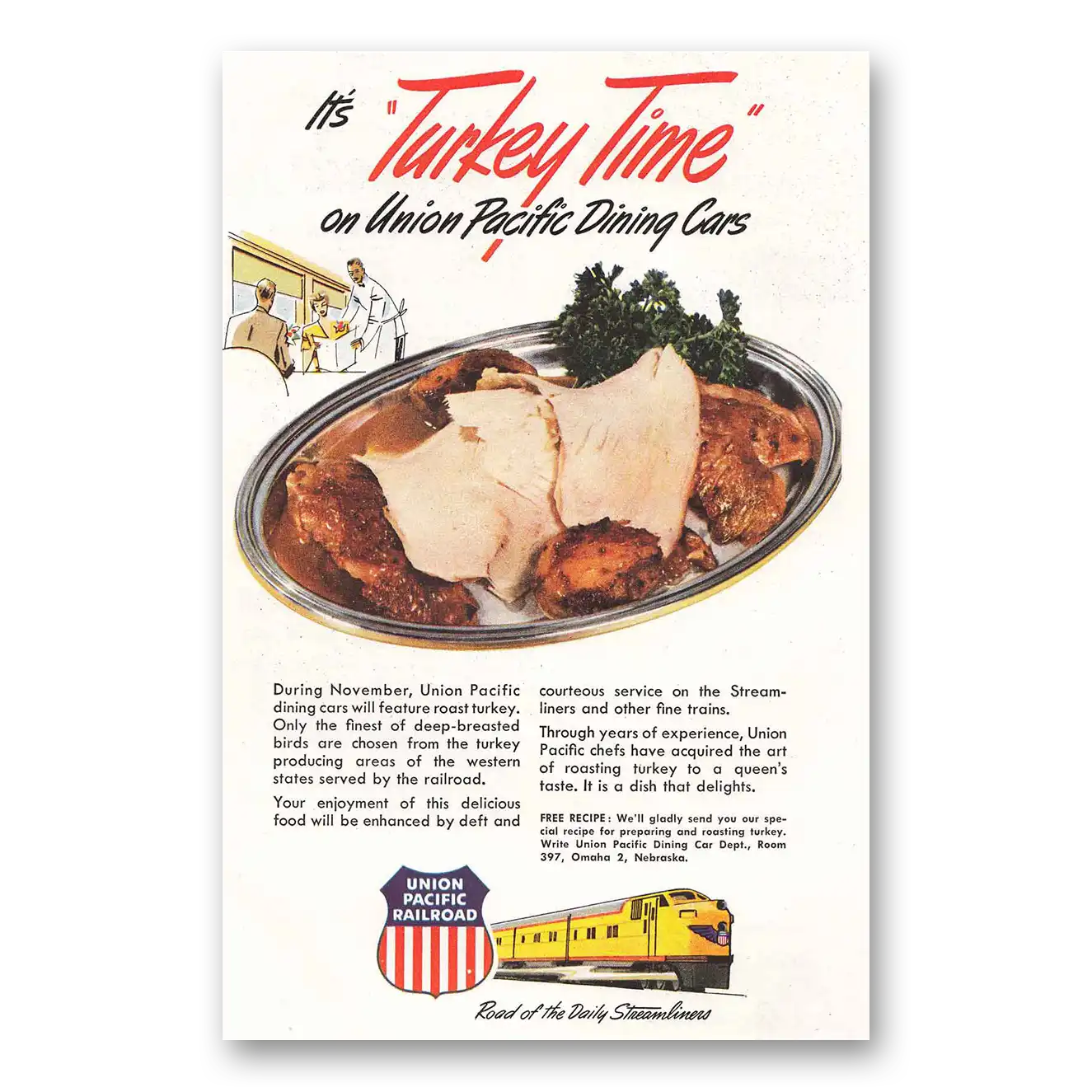 1950 Union Pacific Railroad Turkey Time Vintage Magazine Print Ad