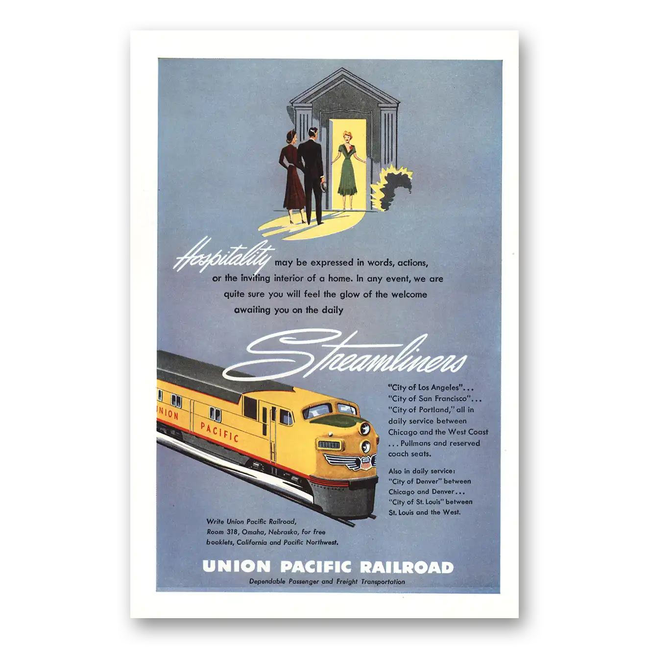 1950 Union Pacific Railroad Hospitality May Be Expressed Vintage Magazine Print Ad