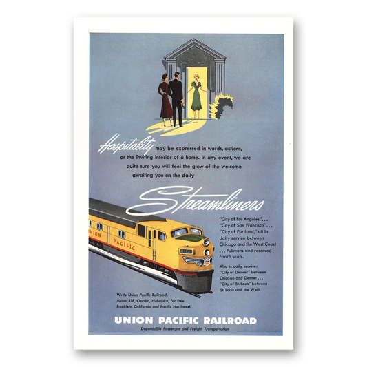 1950 Union Pacific Railroad Hospitality May Be Expressed Vintage Magazine Print Ad