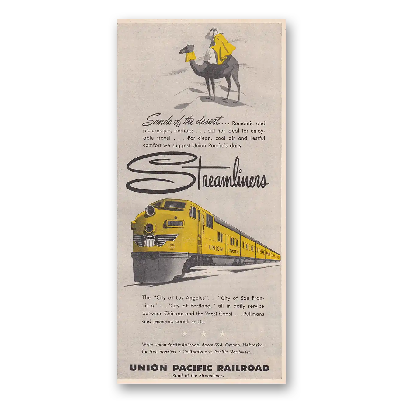 1950 Union Pacific Railroad Sands of the Desert Vintage Magazine Print Ad