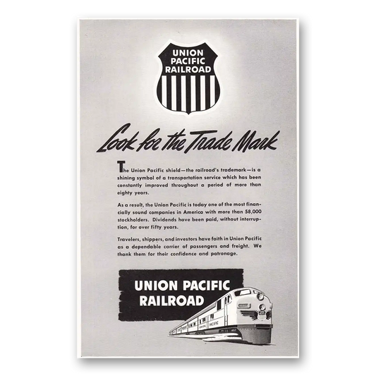 1950 Union Pacific Railroad Trade Mark Vintage Magazine Print Ad