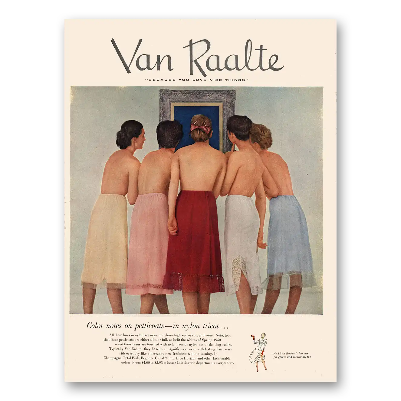 1950 Van Raalte Petticoats Color Notes on Petticoats Vintage Magazine Print Ad