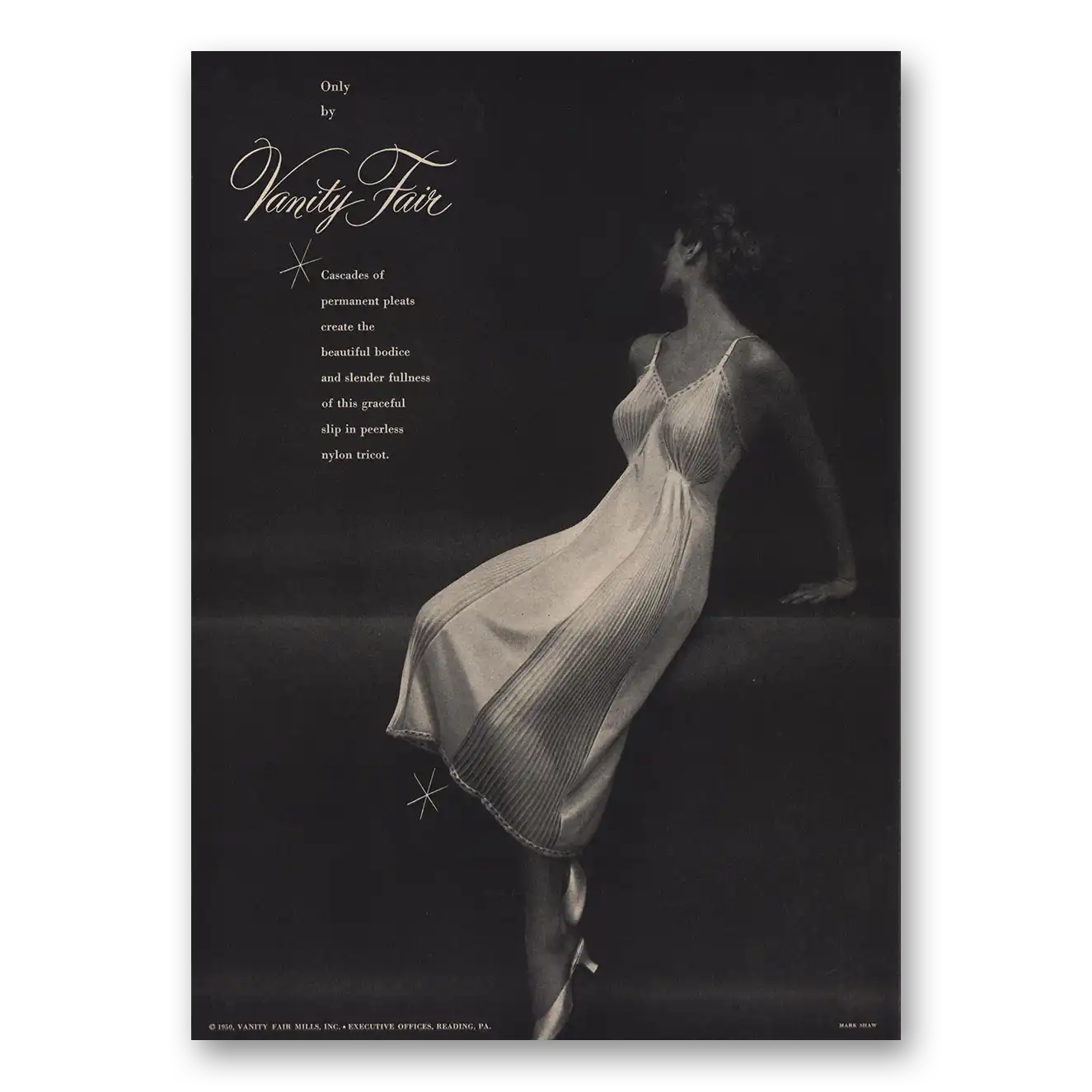 1950 Vanity Fair Undergarments Cascades of Permanent Pleats Vintage Magazine Print Ad