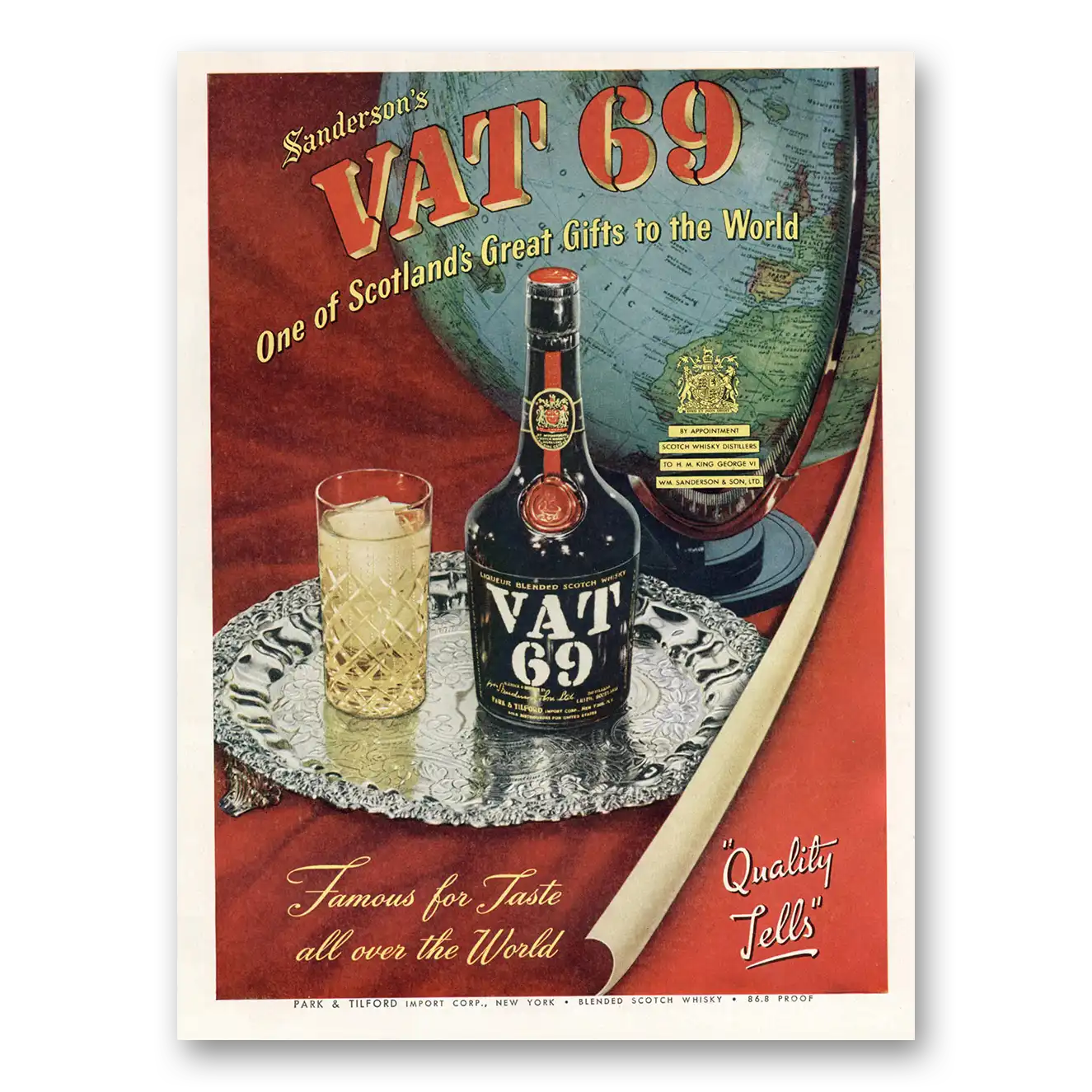 1950 VAT69 Great Gifts to the World Vintage Magazine Print Ad