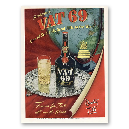 1950 VAT69 Great Gifts to the World Vintage Magazine Print Ad