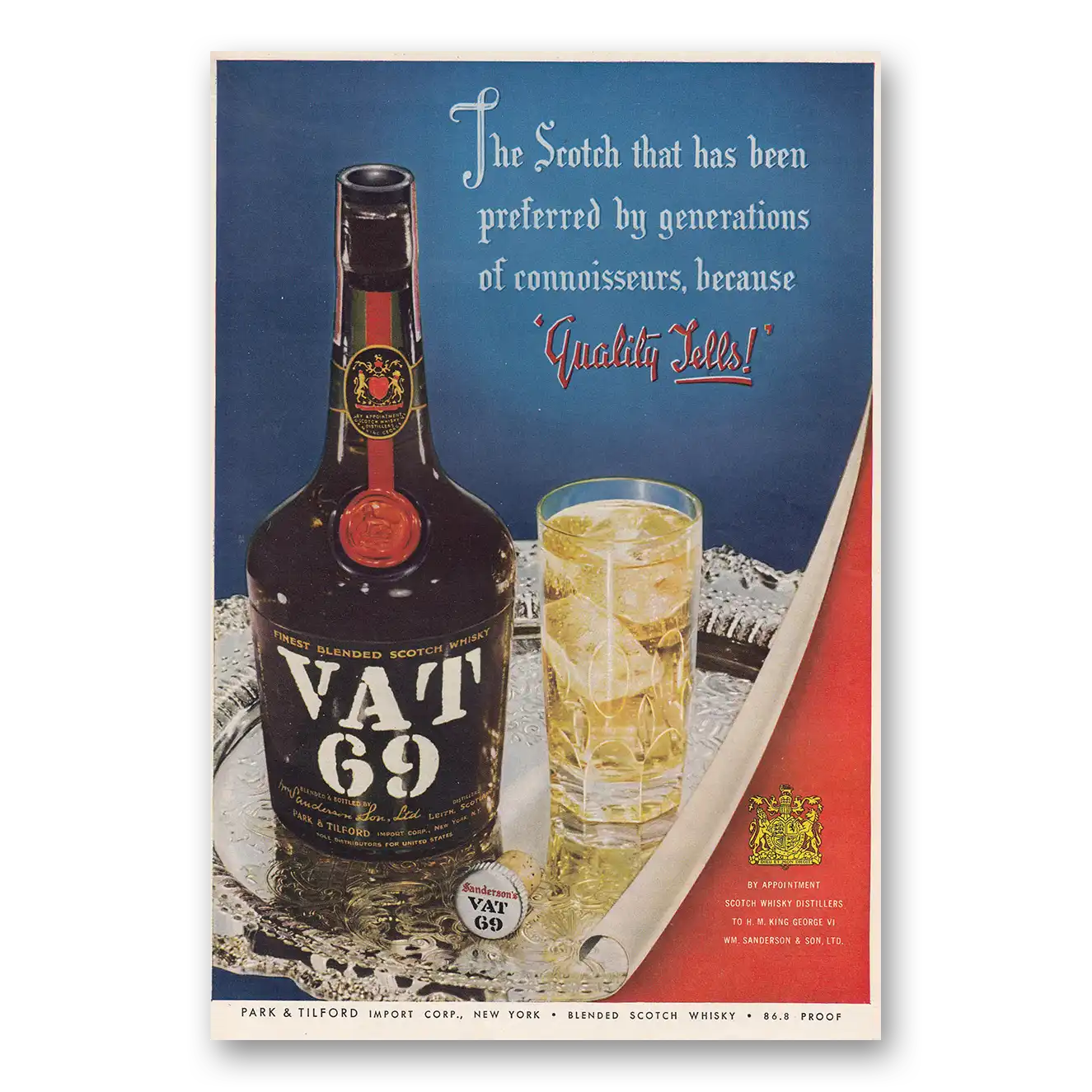 1950 VAT69 Preferred by Generations Vintage Magazine Print Ad