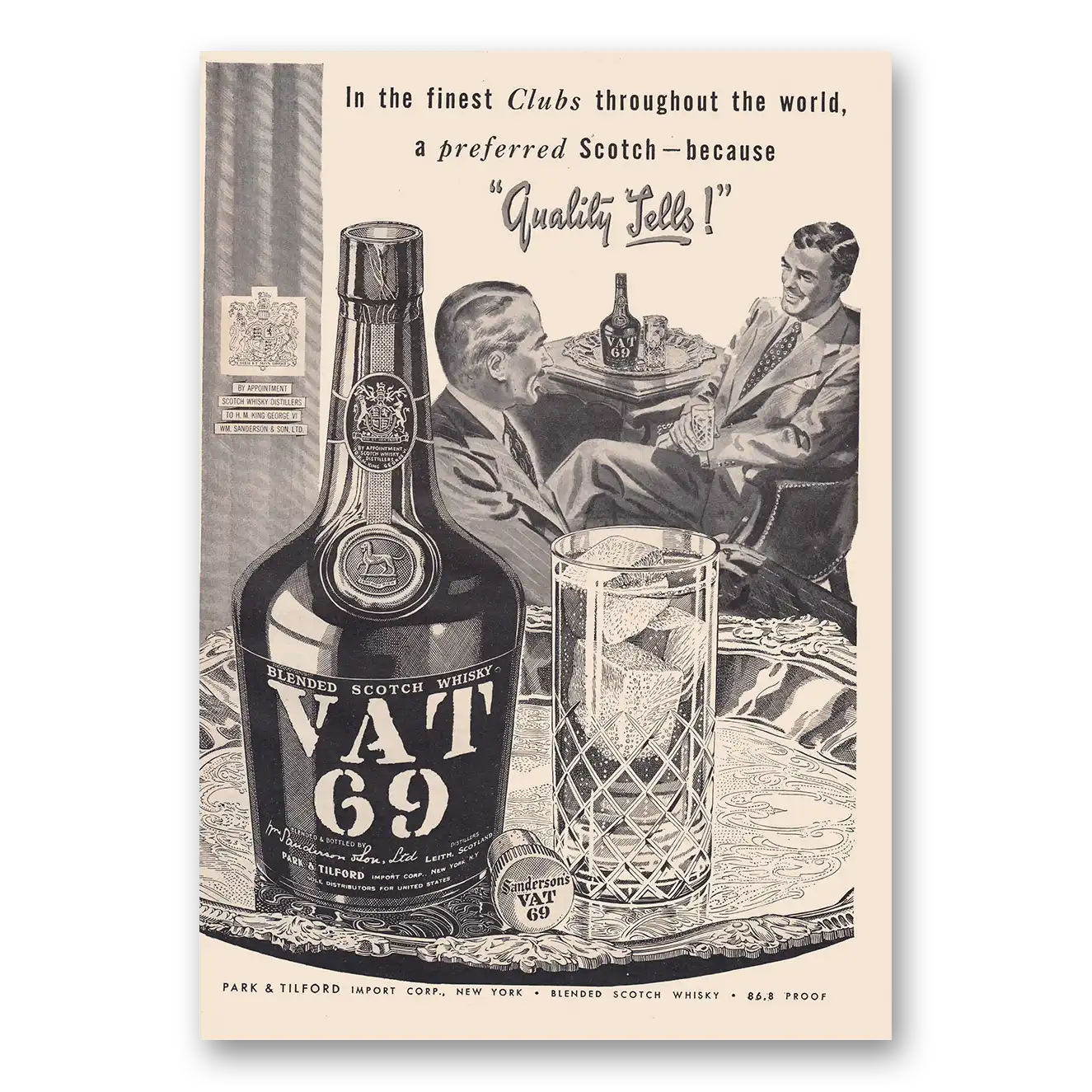 1950 VAT69 Preferred Scotch Because Quality Tells Vintage Magazine Print Ad