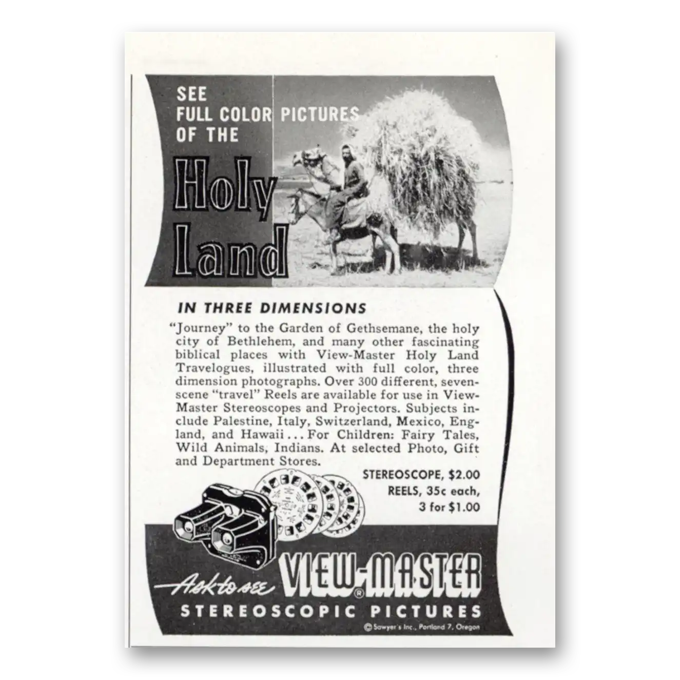 1950 View Master Holy Land Vintage Magazine Print Ad