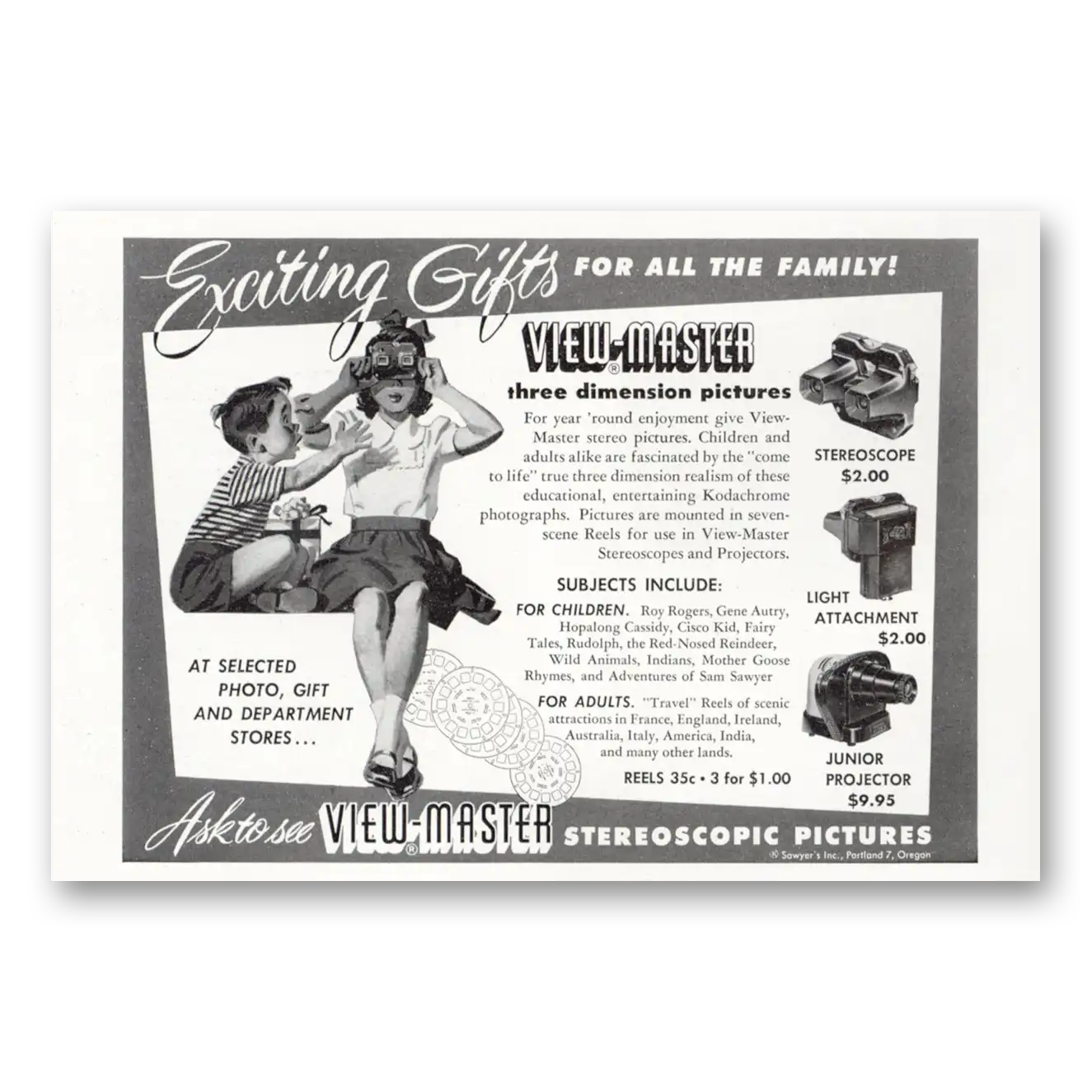 1950 View Master Stereoscope Junior Projector Vintage Magazine Print Ad