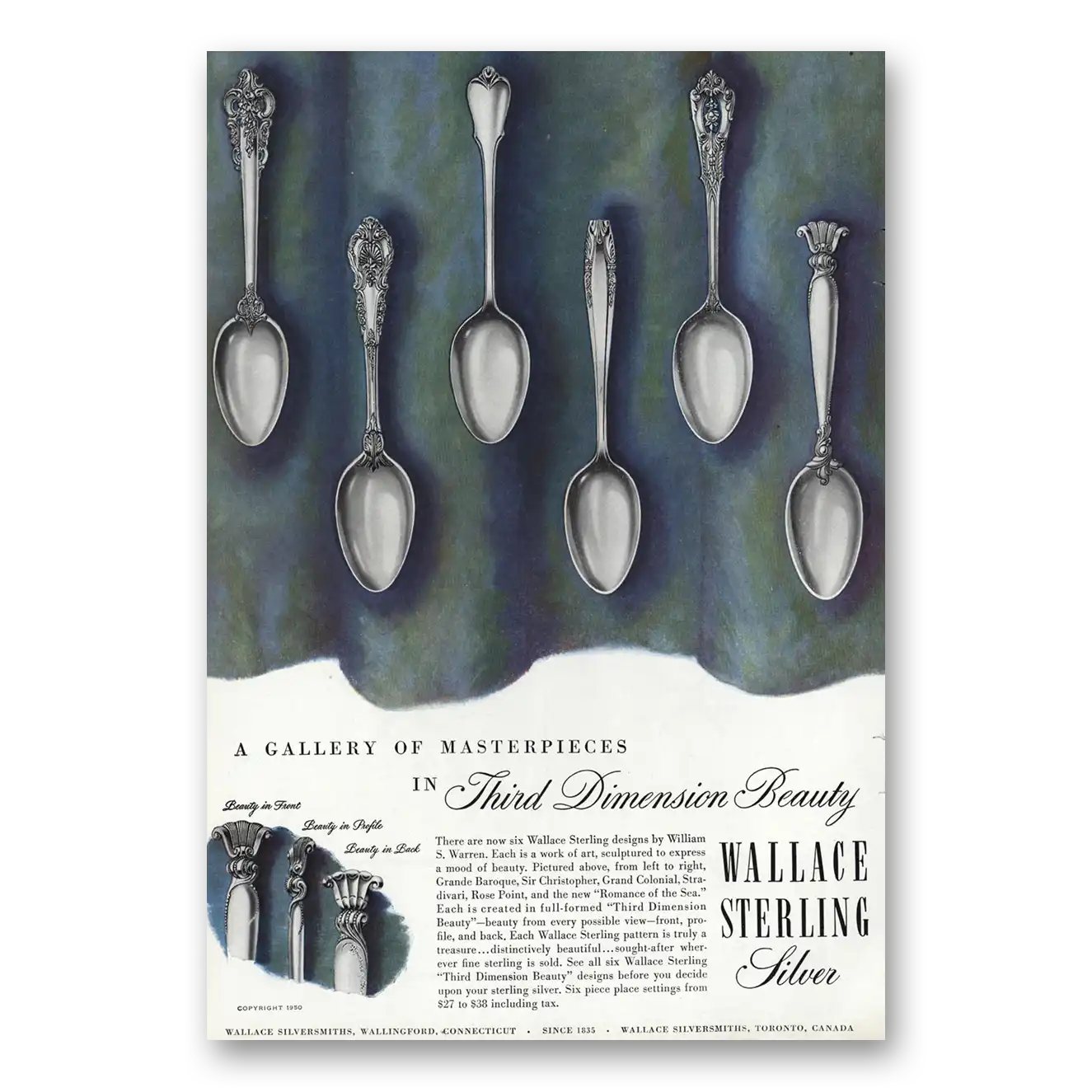 1950 Wallace Sterling Silver Third Dimension Beauty Vintage Magazine Print Ad