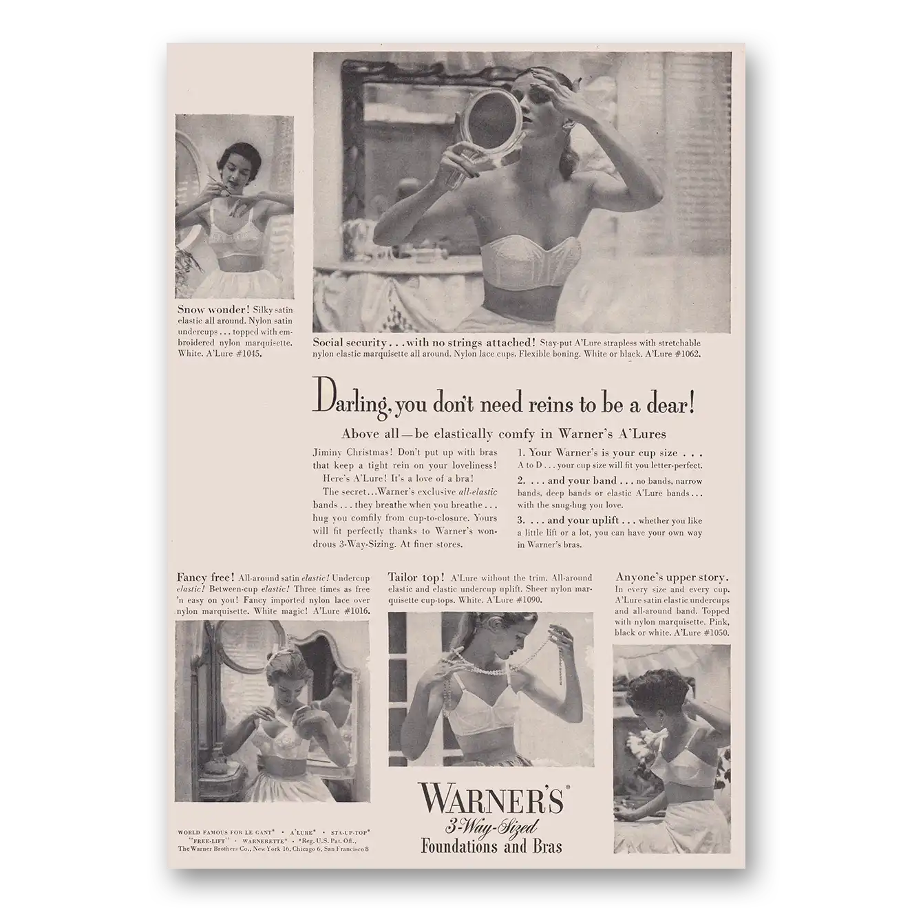 1950 Warners Bras You Don't Need Reins To Be Dear Vintage Magazine Print Ad