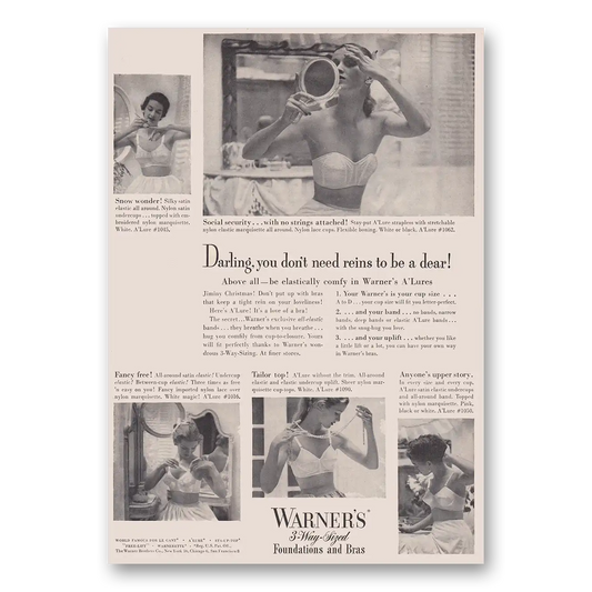 1950 Warners Bras You Don't Need Reins To Be Dear Vintage Magazine Print Ad