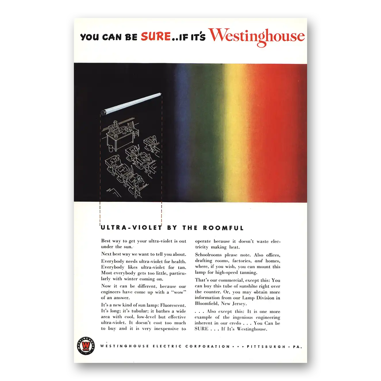 1950 Westinghouse Ultra Violet By the Roomful Vintage Magazine Print Ad