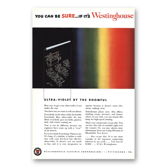 1950 Westinghouse Ultra Violet By the Roomful Vintage Magazine Print Ad