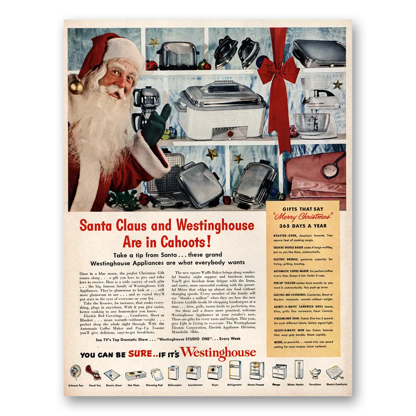 1950 Westinghouse Appliances Santa Claus Westinghouse Are In Cahoots Vintage Magazine Print Ad