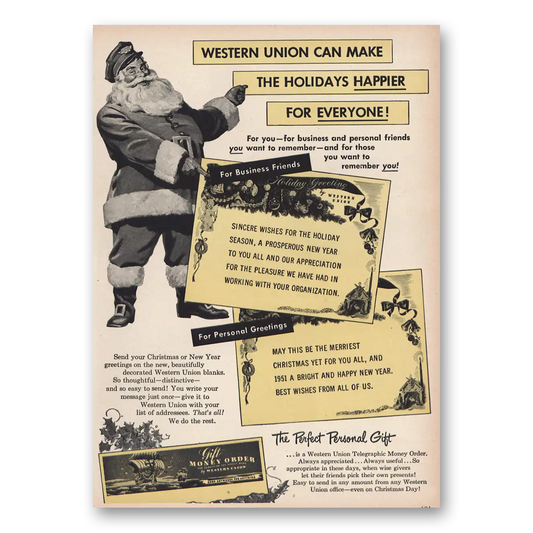 1950 Western Union Make Holidays Happier Money Order Vintage Magazine Print Ad