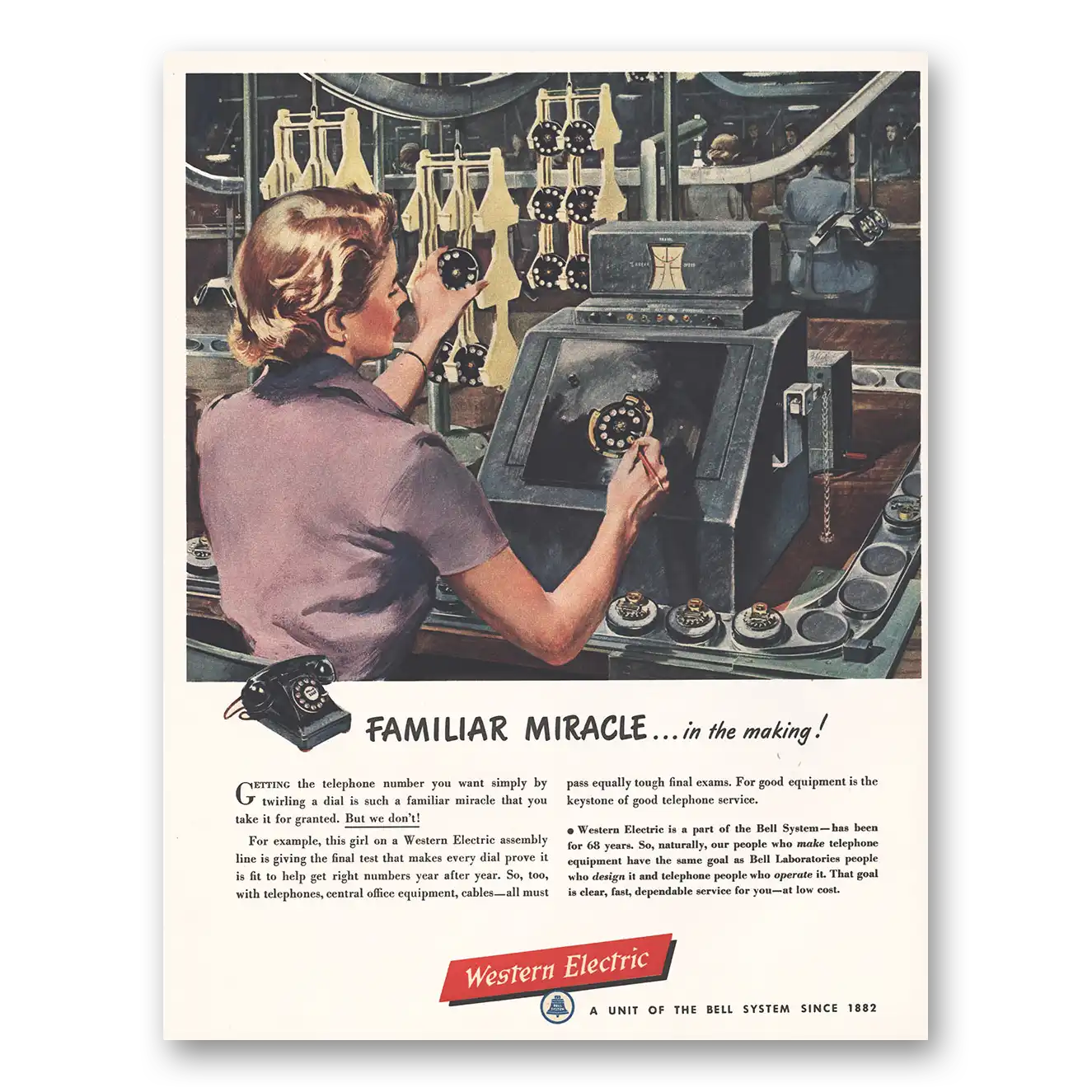 1950 Western Electric Familiar Miracle In the Making Vintage Magazine Print Ad