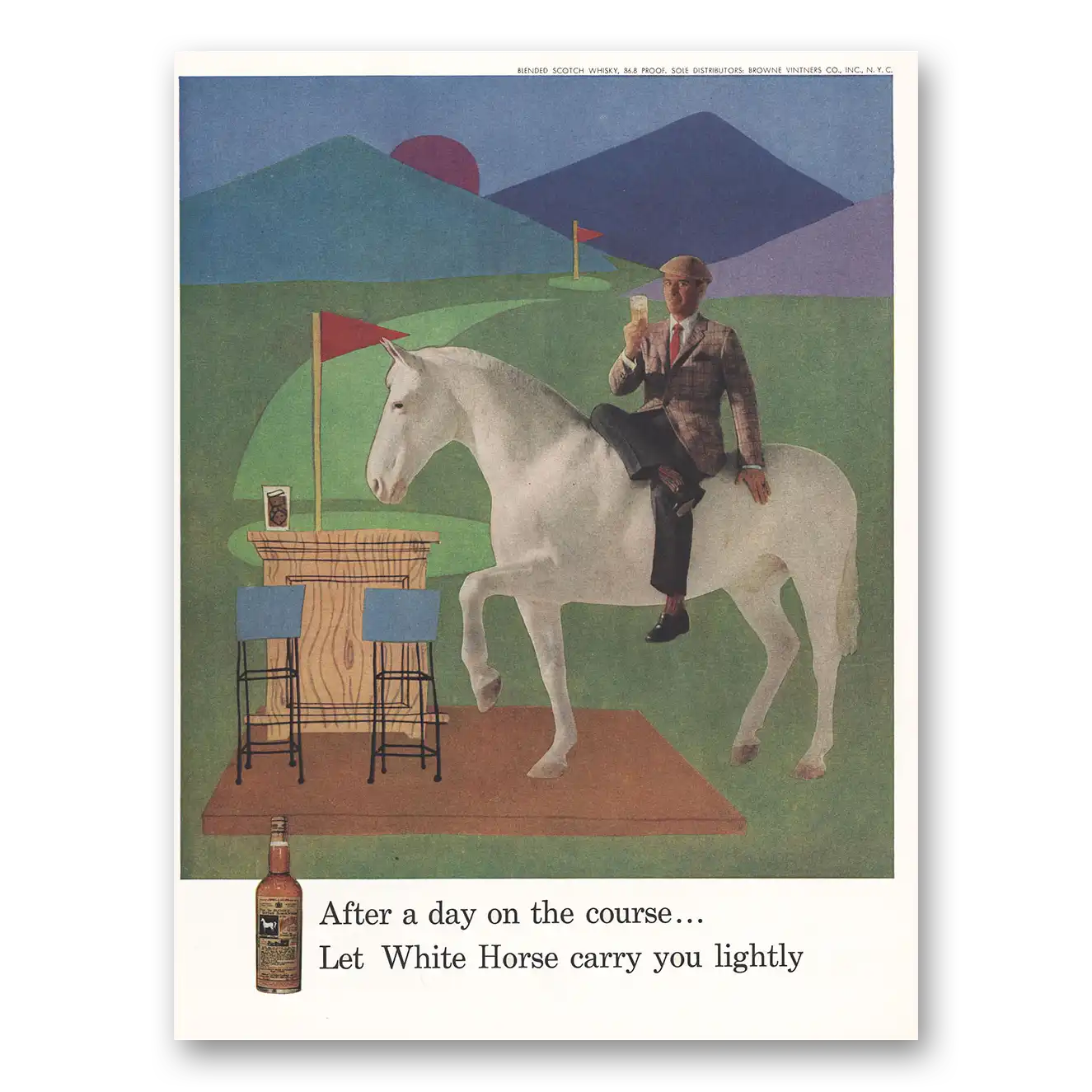 1959 White Horse Scotch Whisky After a Day On the Course Vintage Magazine Print Ad