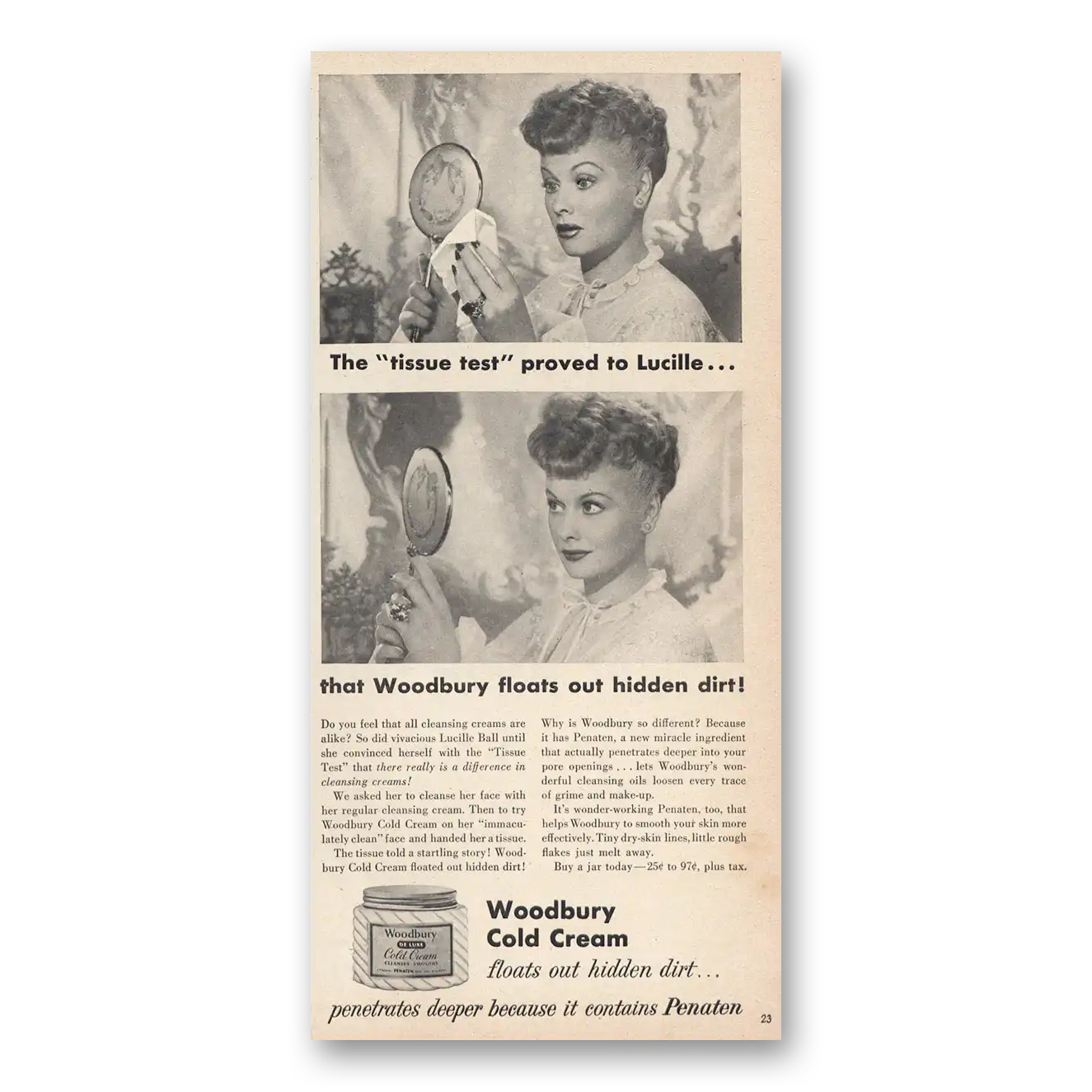 1950 Woodbury Lucille Ball Vintage Magazine Print Ad