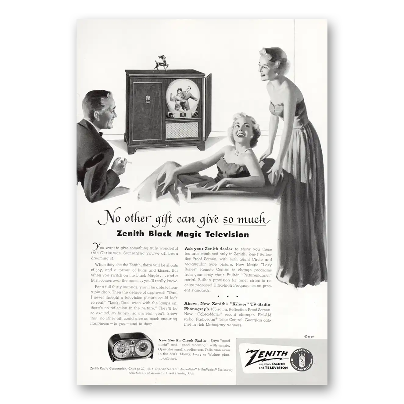 1950 Zenith Television Black Magic Television Vintage Magazine Print Ad