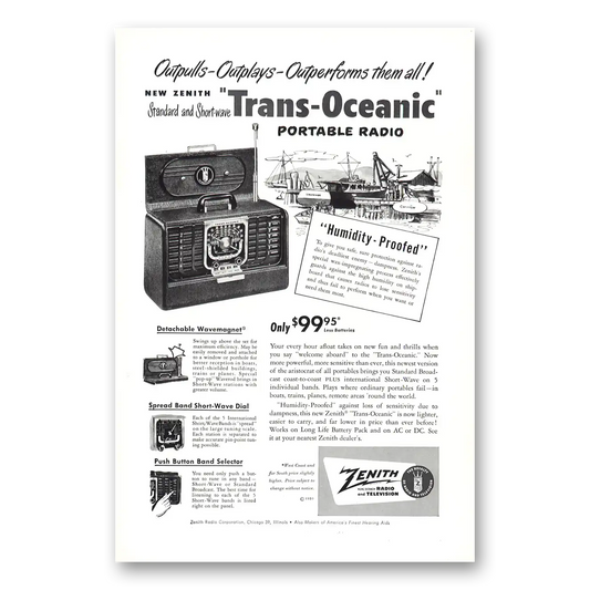 1950 Zenith Radio Outpulls Outplays Vintage Magazine Print Ad