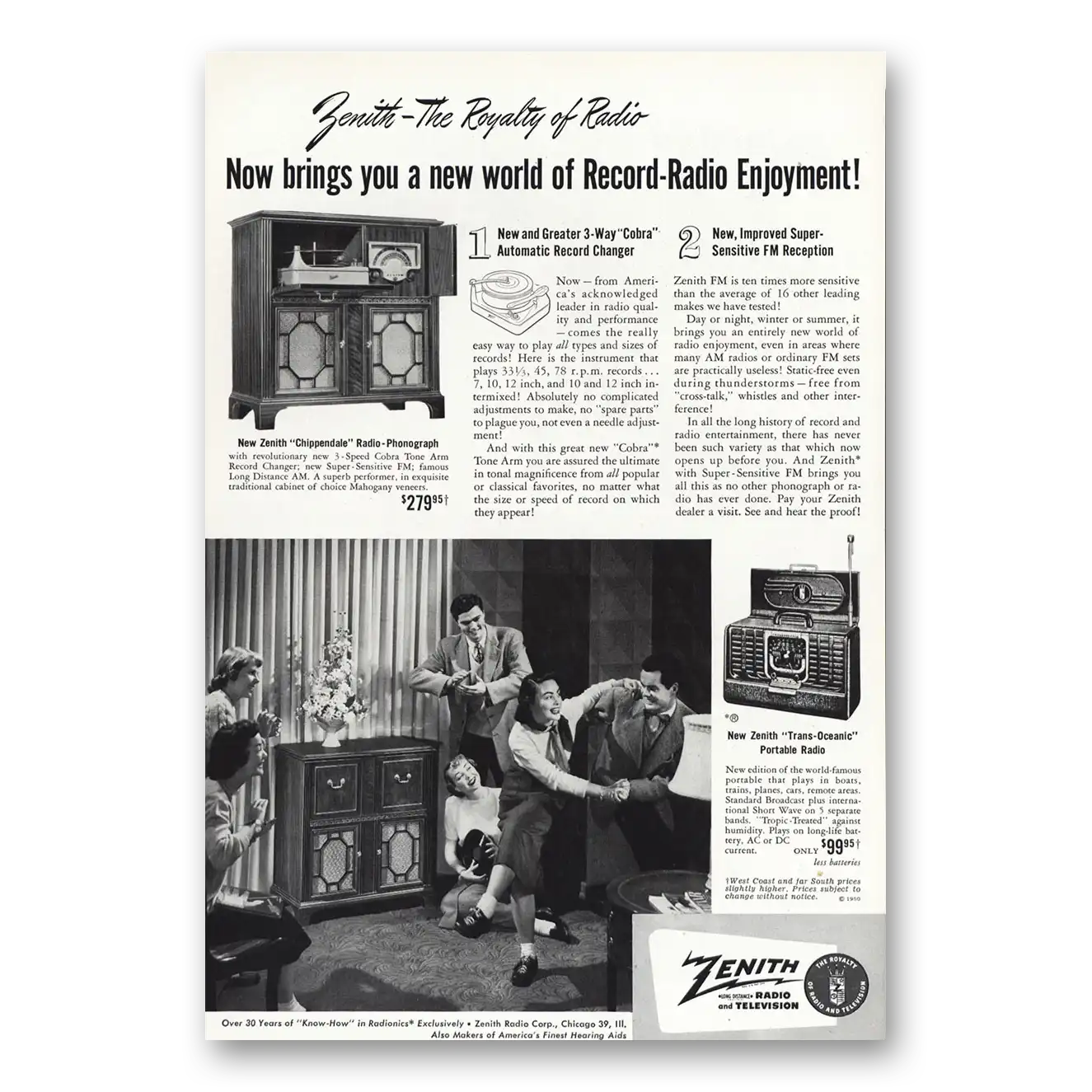 1950 Zenith Radio Chippendale Radio Phonograph Record Radio Enjoyment Vintage Magazine Print Ad