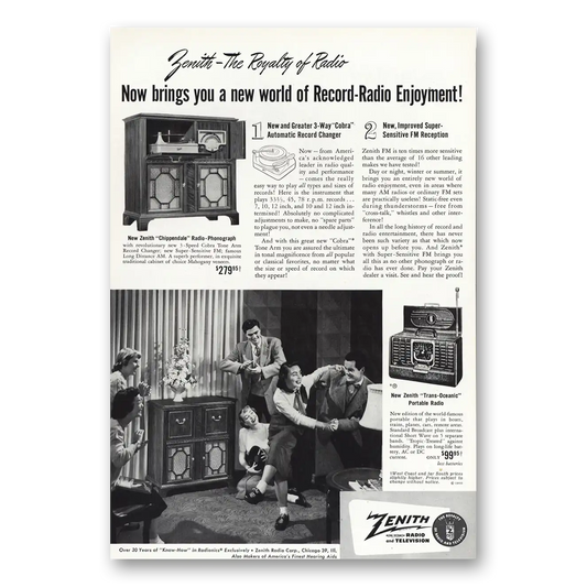 1950 Zenith Radio Chippendale Radio Phonograph Record Radio Enjoyment Vintage Magazine Print Ad