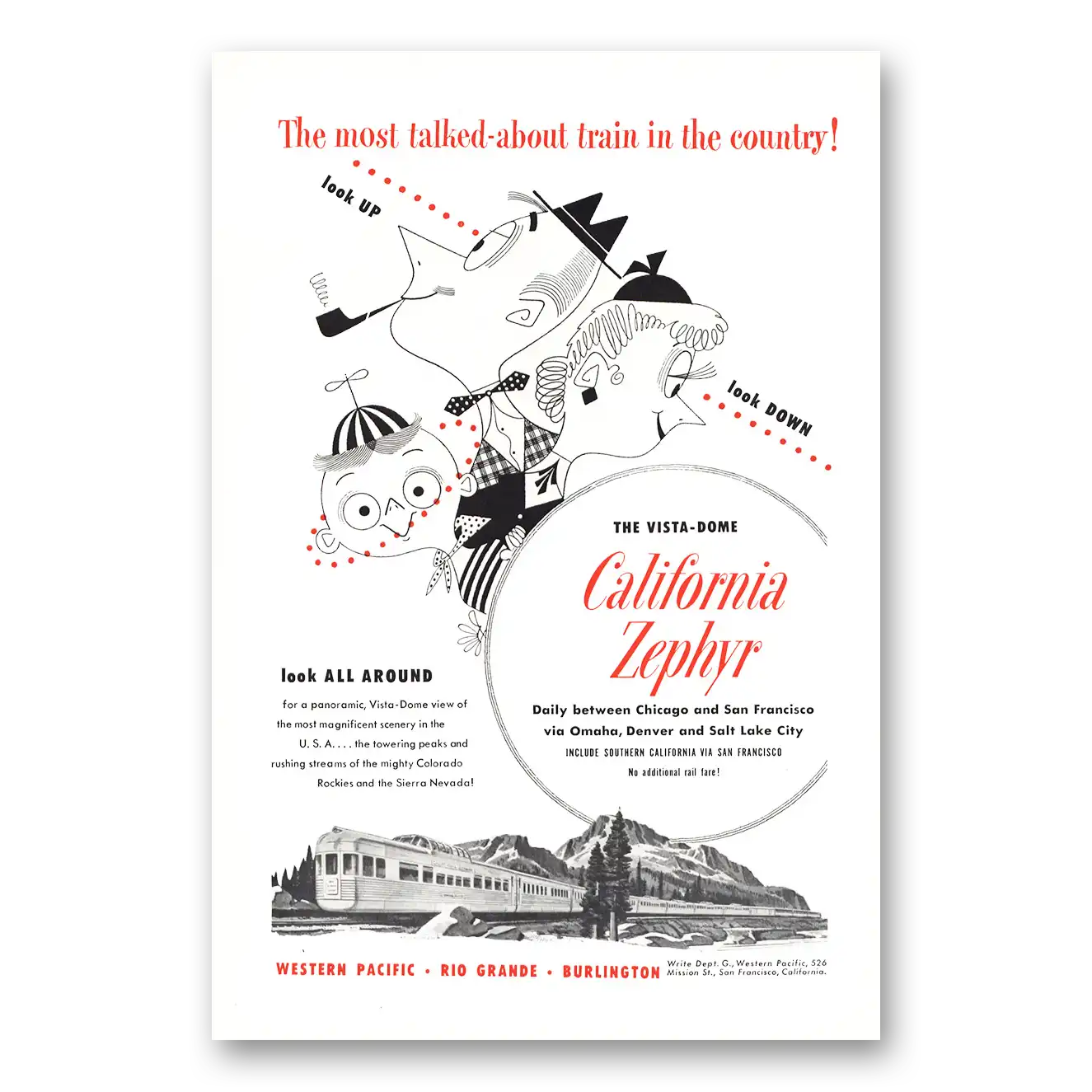 1950 California Zephyr Most Talked About Vintage Magazine Print Ad