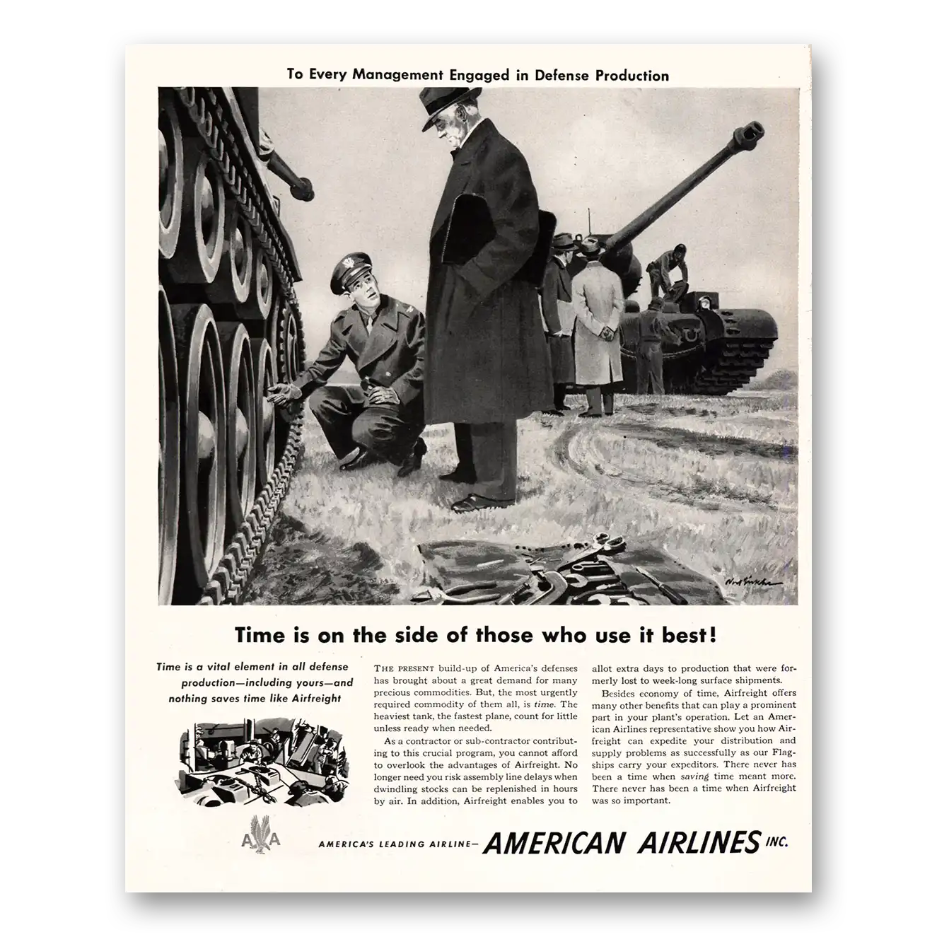 1951 American Airlines Time Is On the Side of Those Who Use It Best Vintage Magazine Print Ad