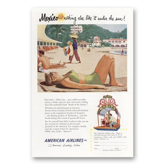 1951 American Airlines Mexico Viva Rosita Vintage Magazine Print Ad